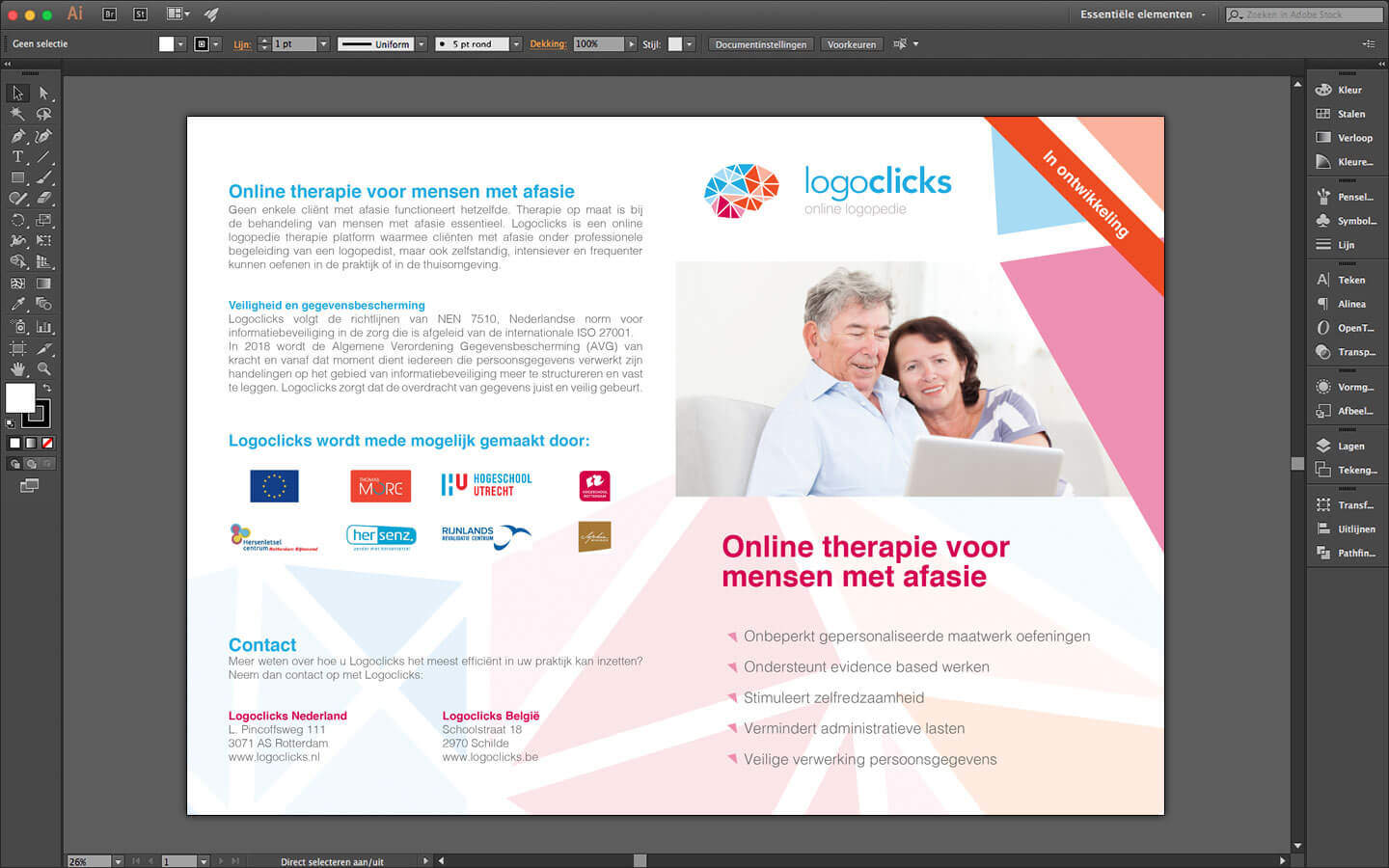 Folder ontwerp, Logoclicks informatie, voor en achterzijde