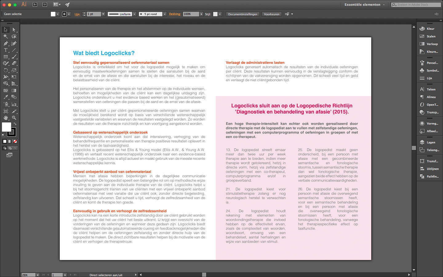 Folder ontwerp, Logoclicks informatie binnenzijde met tekst